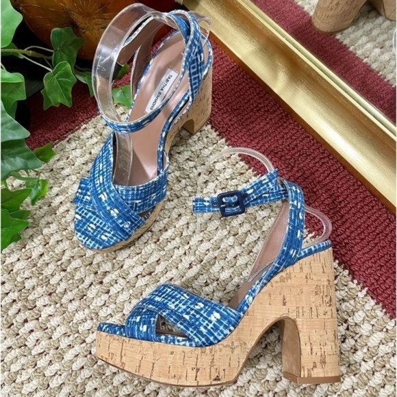 TABITHA SIMMONS Elena Crisscross Platform Wedge Sandals in Blue Size 39.5 / US 9 - Picture 4 of 14